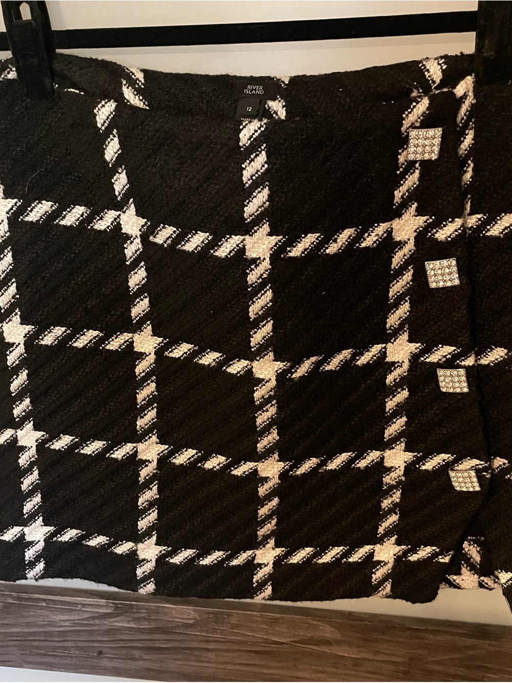 River Island Black and White Plaid Tweed Mini Skirt